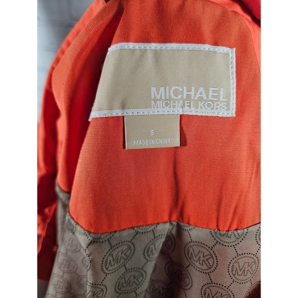 Michael Kors Women's Orange Hooded Rain‎ Coat Belted Gold Buttons Small - Picture 13 of 13